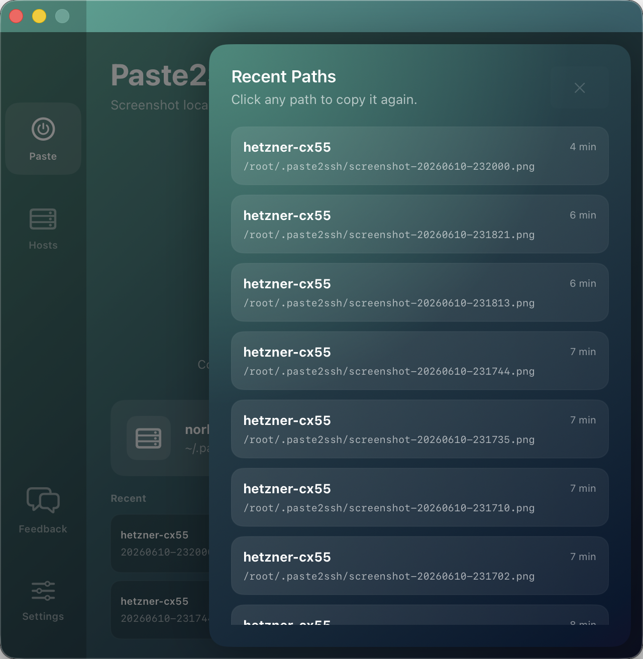 Recent Paths overlay with previously uploaded screenshots
