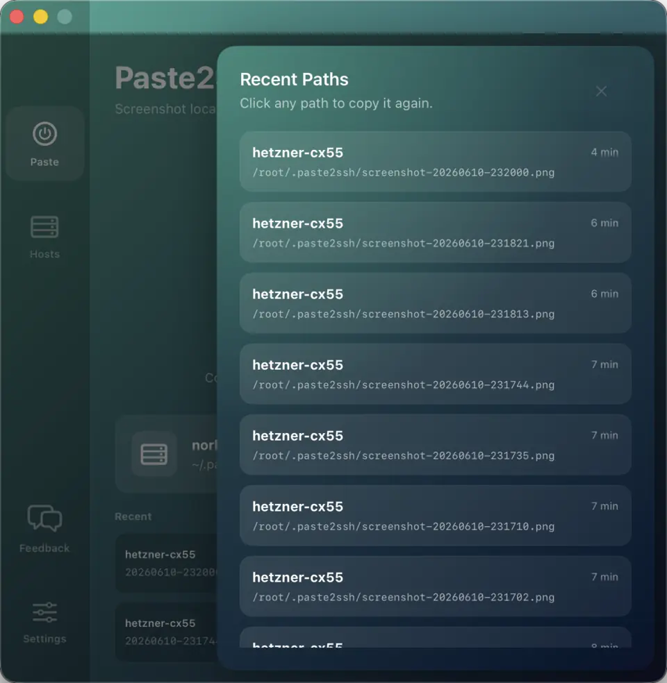 Recent Paths overlay with previously uploaded screenshots